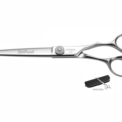 Tesoura de cabelo metálica prateada com bolsa preta