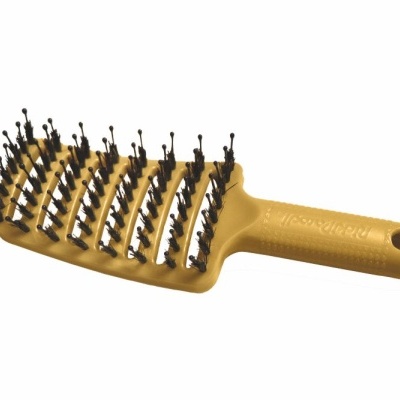 Escova de cabelo amarela com cerdas pretas