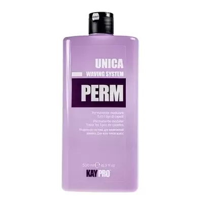 Frasco de produto para cabelo roxo com tampa preta e texto branco e preto