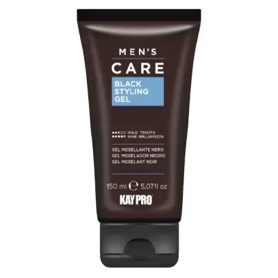 Gel modelador de cabelo masculino KAYPRO MEN'S CARE BLACK STYLING GEL 150 ml embalagem preta e azul