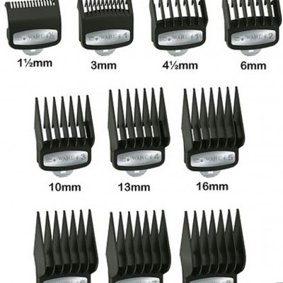 Conjunto de pentes pretos para máquina de cabelo com tamanhos variados