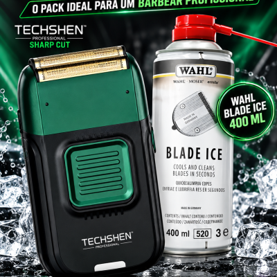 Conjunto de máquina de barbear TECHSHEN e spray WAHL BLADE ICE sobre gelo