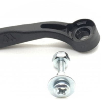 Alavanca de aperto preta com parafuso metálico em fundo branco
