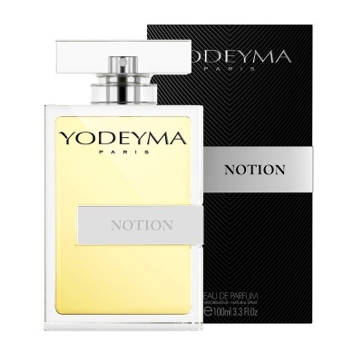 Frasco de perfume YODEYMA PARIS NOTION amarelo claro com caixa preta