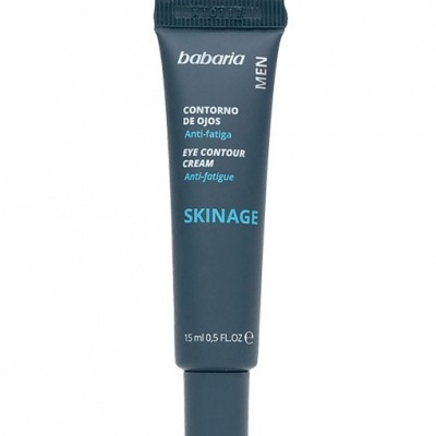 Tubo azul escuro de creme para olhos Babaria MEN com texto em branco e azul, fundo branco