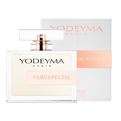 Frasco de perfume Yodeyma Very Special com caixa branca e rosa