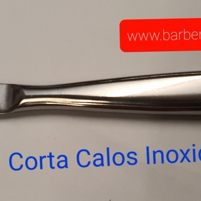 Ferramenta de corte de calos inoxidável com texto e fundo branco