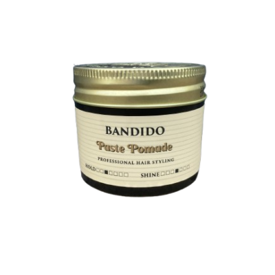 Frasco de pomada para cabelo BANDIDO Paste Pomade com rótulo creme e tampa dourada