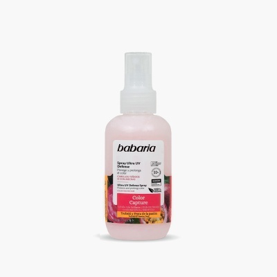 Frasco spray babaria Ultra UV Defense rosa com rótulo e tampa translúcida