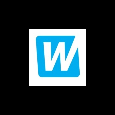 Logótipo azul e branco com letra W estilizada