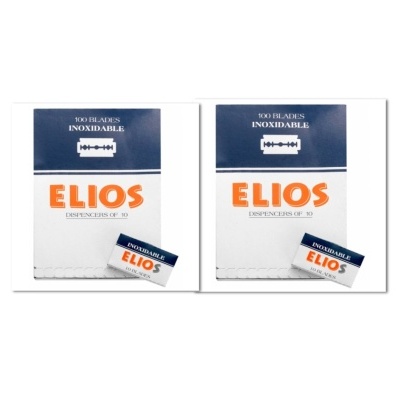 Caixas brancas e azul escuro com lâminas de barbear ELIOS