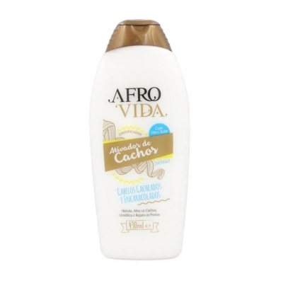 Frasco branco do ativador de cachos Afro Vida com tampa castanha