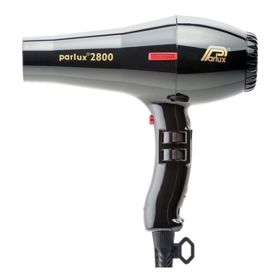 Secador de cabelo Parlux 2800 preto com botões e logotipo dourado