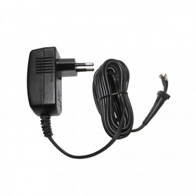 Carregador de parede preto com ficha europeia e cabo com fios expostos