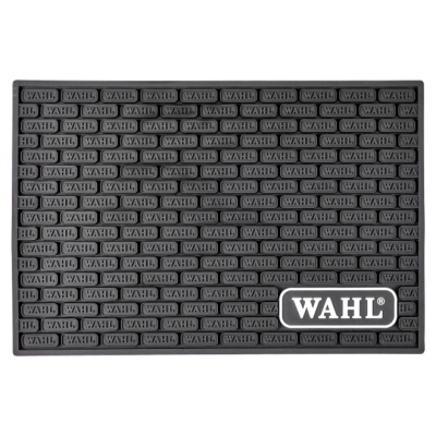 Tapete preto com textura repetida e logo WAHL em branco