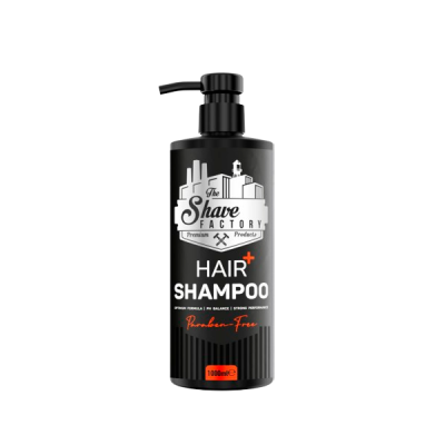 Frasco preto de shampoo The Shave Factory