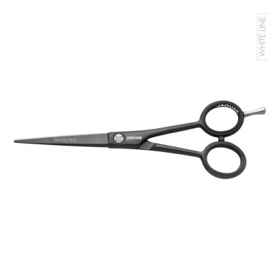 tesoura de cabelo preta fosca com apoio metálico para o dedo