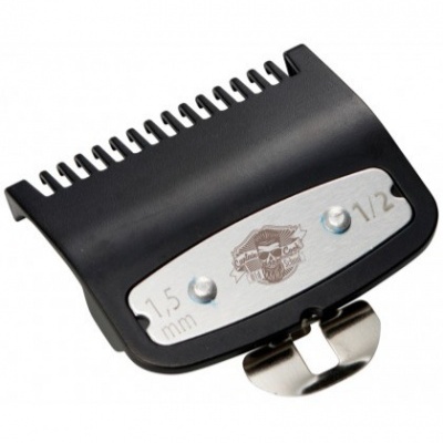 Peça de corte para máquina de barbear preta e metálica com indicação 1,5 mm e 1/2