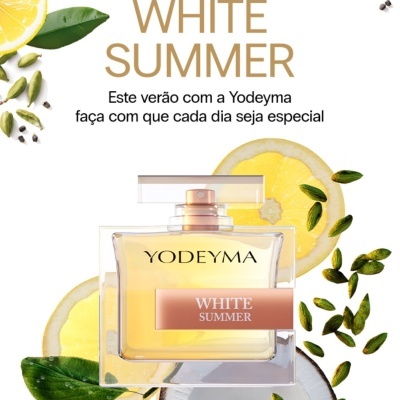 Perfume Yodeyma White Summer com limão, folhas e coco