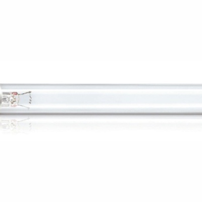 Lâmpada fluorescente tubular com base metálica e vidro transparente