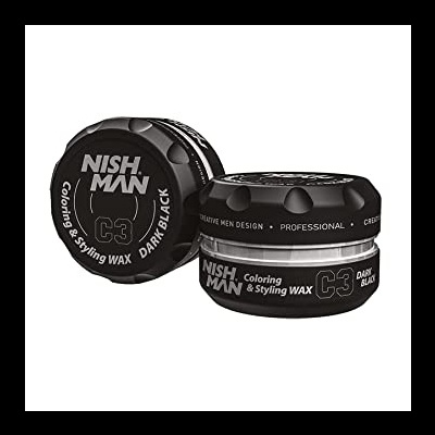 Pote preto de cera para cabelo Nish Man C3 Dark Black