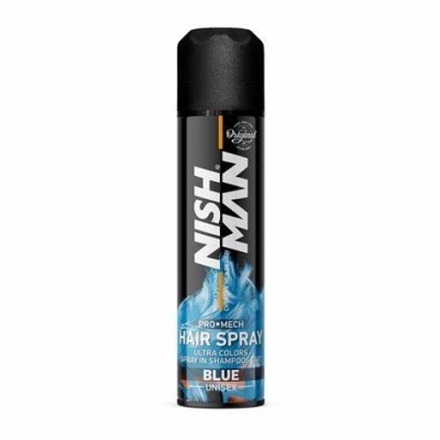 Spray de cabelo preto e azul NISH MAN com tampa preta