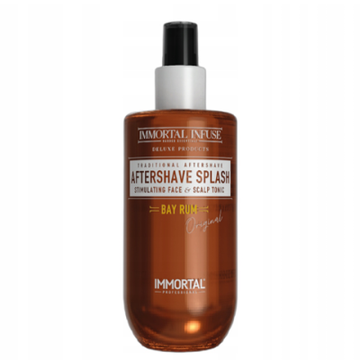 Frasco de aftershave splash castanho com tampa preta e rótulo branco