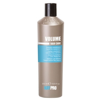 Frasco cinza de shampoo volumizador KAYPRO com tampa preta em fundo branco