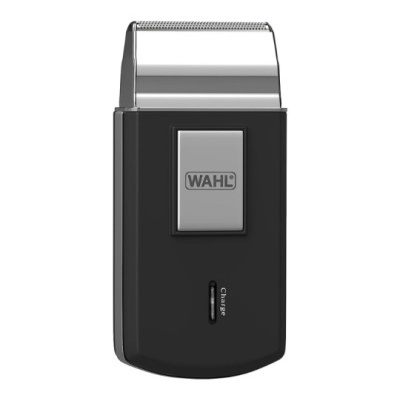 Aparelho de barbear elétrico preto WAHL com detalhes metálicos prateados