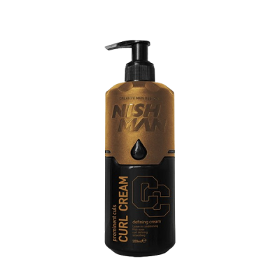 Frasco preto e dourado de creme para cabelo com doseador