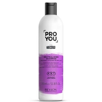 Frasco branco de champô Revlon PRO YOU TONER com etiqueta roxa