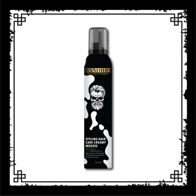 Mousse para cabelo Bandido Styling Hair Care Creamy Mousse em embalagem preta com tampa transparente