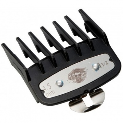 Pente de corte preto com placa metálica e medidas 4,5 mm e 1/2