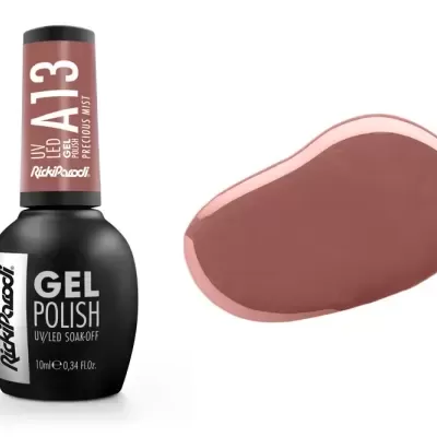 Frasco de esmalte gel preto e amostra cor de esmalte rosa velho