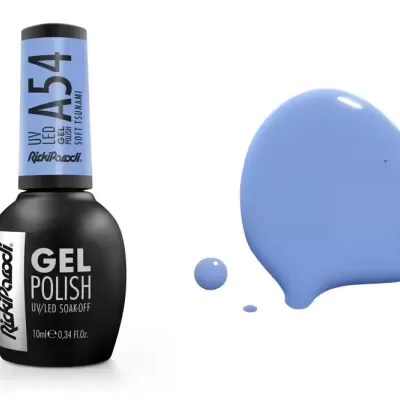 Esmalte em gel azul claro Nicki Rodli com mancha do esmalte ao lado