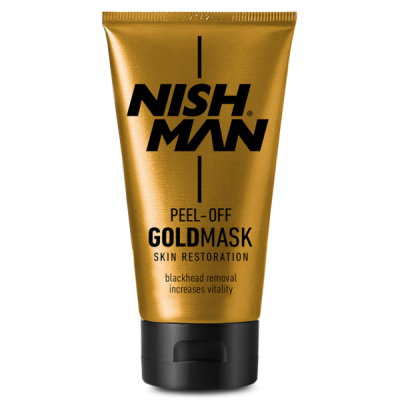 Tubo dourado de cosmético Nish Man Peel-Off Goldmask com tampa preta