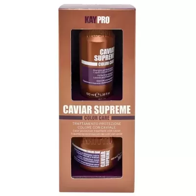 Produto cosmético KAY PRO CAVIAR SUPREME COLOR CARE em embalagem cobre com frasco e pote visíveis