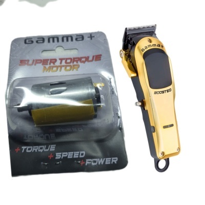 Motor elétrico GAMMA+ SUPERTORQUE MOTOR e máquina de cortar cabelo dourada e preta GAMMA+