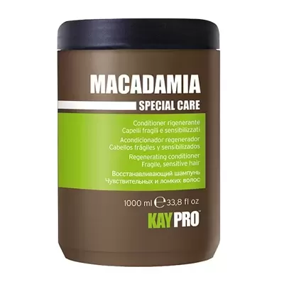 Condicionador KAY PRO Macadamia Special Care em frasco castanho com tampa preta e rótulo verde e branco