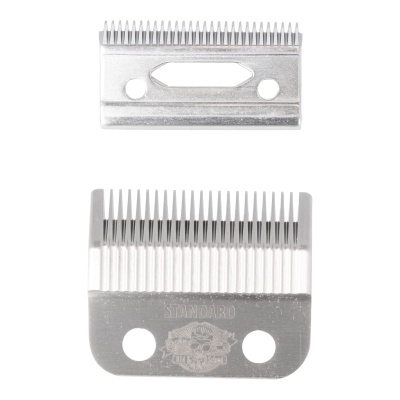 Lâminas metálicas para máquina de tosquia com dentes finos e inscrições