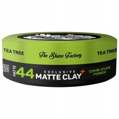 Embalagem redonda verde e preta de cera modeladora mate Tea Tree da The Shave Factory