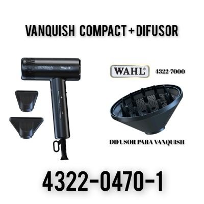 Secador de cabelo preto Vanquish Compact Wahl com bicos e difusor