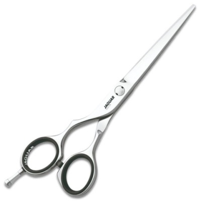 Tesoura profissional de cabelo com pega preta e lâmina prateada JAGUAR