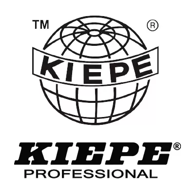 Logotipo KIEPE PROFESSIONAL com globo estilizado em preto e branco