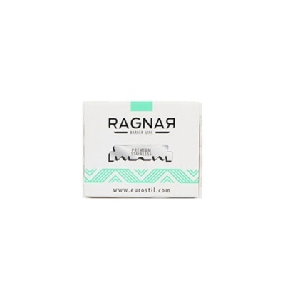 Embalagem branca de lâminas de barbear RAGNAR com texto e padrão verde