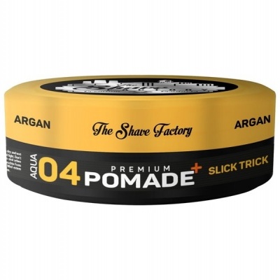 Pote amarelo e preto de pomada para cabelo The Shave Factory