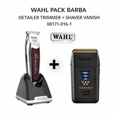 Conjunto para barba WAHL com aparador e máquina de barbear em fundo branco