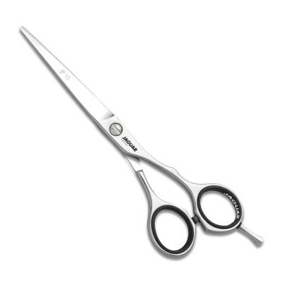 Tesoura de cabeleireiro prateada com detalhes pretos