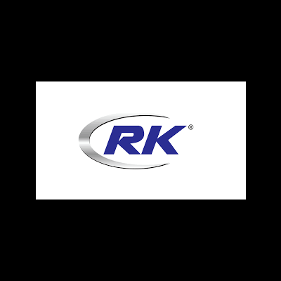 Logotipo RK azul com contorno oval prateado