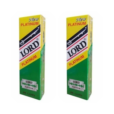 Caixas de lâminas de barbear Lord Platinum com cores amarelo, verde e branco